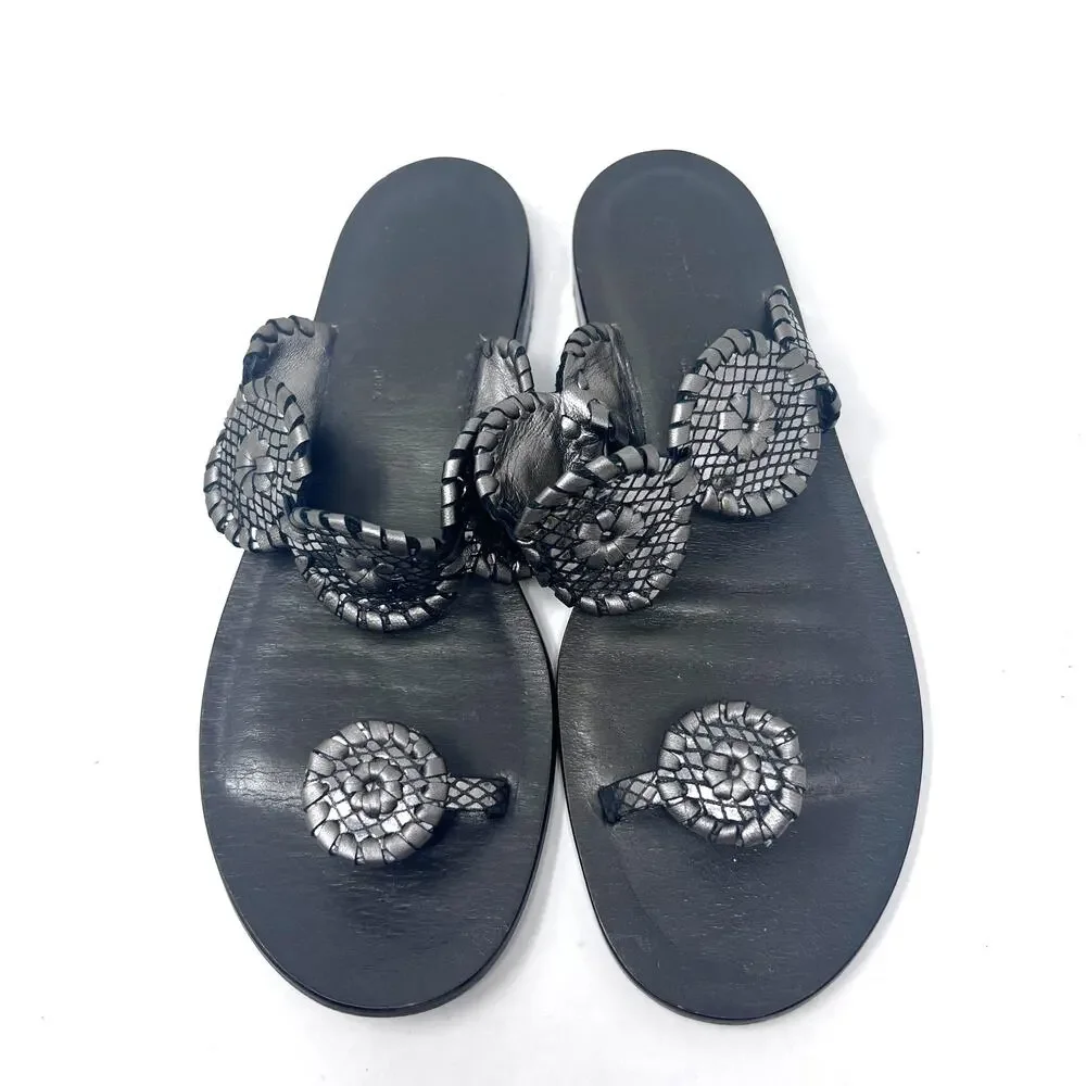 Jack Rogers Toe Ring Sandal Women's Size 9.5 Pewter Leather Slip On Flat - Picture 5 of 11
